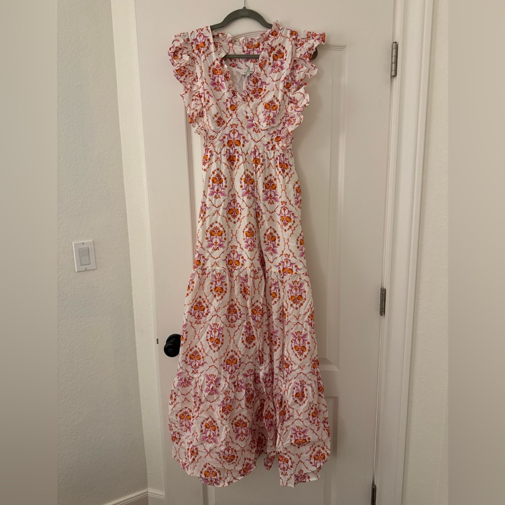 Perfect For Spring/Summer! LaRoque Floral Pink and Orange Maxi Dress